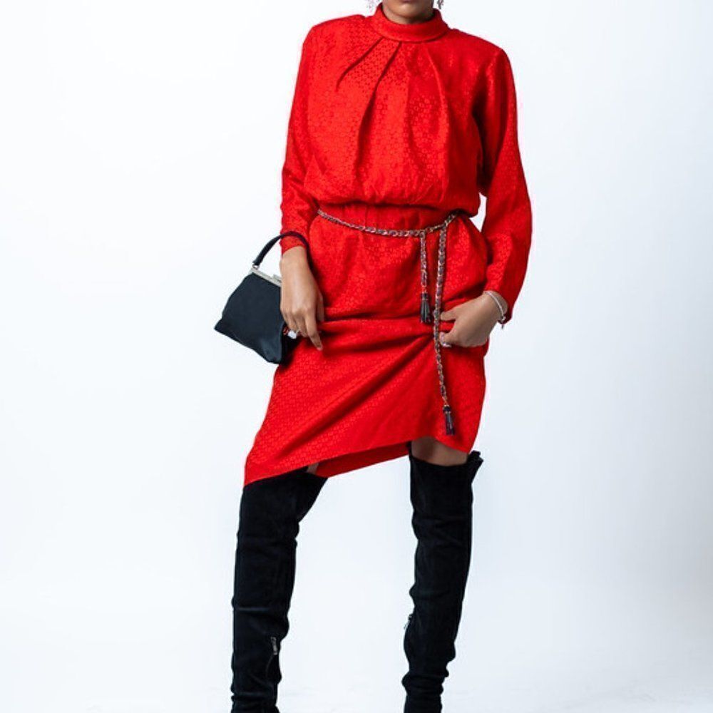 Stanley Sherman For Bullocks Dress Size ‎ 8 Red 100% Silk Secretary Dress